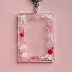 B8 フォトキーホルダー レジンデコ リボン ピンク レッド ラメ チェリー バレエコア スイーツ うさぎ プリン カップケーキ