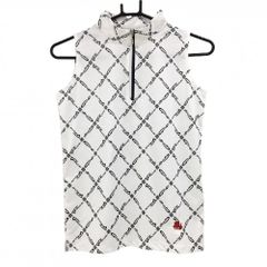 SALE Price [Excellent Condition] FICCE GOLF Sleeveless High-Neck Shirt, White x Navy, Logo Plaid Pattern, Women's Golf Wear