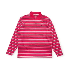 美品◆NIKE GOLF ナイキゴルフ ボーダー 長袖 ドライ ポロシャツ XL/ビビットピンク系/メンズ/スポーツ/ゴルフ