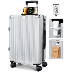 【新着商品】ファスナー式 TSAローク搭載 360度回転 S/M/Lサイズ 旅行 耐衝撃 ダブルキャスター ビジネス 静音 キャリーバッグ 軽量 出張 多機能 大型 (シルバー キャリーケース 超軽量 機内持込 S（40L/1-3泊）) スーツケース [Tan