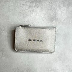 【美品】 BALENCIAGA バレンシアガ / グリッターコインカードホルダー フラグメントケース レザー ラメ シルバー エブリデイ 637130