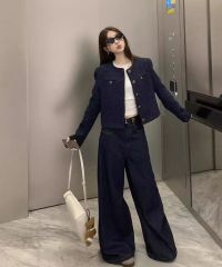 レディース春服ノーカラー ツィードジャケット