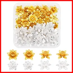 【特価セール】SUPERFINDINGS 2色 48ピース 穴0.8mm ビーズキャップ 花座 花弁キャップ 菊座 座金 花型 透かしキャップ スペーサービーズ フラワー チャーム 透かし 留め具 金具パーツ ジュエリー作り 16×6.5mm アクセサリーパー