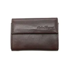 Salvatore Ferragamo 【サルヴァトーレフェラガモ】 カードケース レザー ブラウン/シルバー金具 ユニセックス 【USED】( JD-LU-5455)