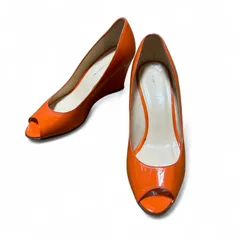 FABIO RUSCONI イタリア製 エナメル オレンジ オープントゥ ウェッジヒール パンプス サイズ36 ファビオルスコーニ