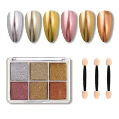 【新着商品】ジェルネイル レジン ネイルアート チップ付き パウダー ミラーネイル オーロラパウダー パレット (03#) 6色 ネイルパウダー 固形 ミラーパウダー