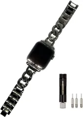 Royce&Roland 互換品 互換品/代替品 チェーンバンド コマ調整器付き おしゃれ 時計 シルバー/軽量 レディース ギフト プレゼントapplewatch アップルウォッチ 40mm(ブラック,  40mm 41mm 42mm)