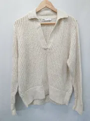 ◇ ⊆ ZARA ザラ 襟付き 長袖 ニット サイズL ベージュ系 レディース E  【1507100008787】