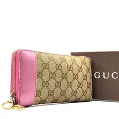 【ときめく洗練ピンク✨】　GUCCI グッチ　長財布 GGキャンバス メタリックレザー ハートチャーム レディース 274586 　ピンク ブラウン