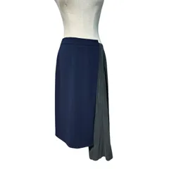 MAISON MARGIELA(メゾンマルジェラ) 15AW Asymmetrical Silk Knee-Length Skirt アシンメトリー シルク ひざ丈 スカート S31MA0293 42 ネイビー×グレーのサムネイル