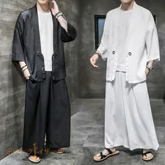 甚平メンズ 作務衣 上下セット 浴衣風 セットアップ 花火大会 夏祭り 羽織 長ズボン ゆったり 大きいサイズ ルームウェア 花火大会/祭り/散歩/部屋着に適用 日焼け対策 対策 黒 白 jingpeng01