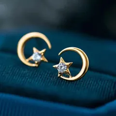 410【ムーン/スター】ピアス ダイヤ スタッドピアス SV925 ゴールド レディース ジュエリー 上品 華奢 シンプル エレガント 高級感 普段使い オフィス デート 結婚式 入学式 卒業式 フォーマル プレゼント ギフト おしゃれ きれいめ 大人可愛い
