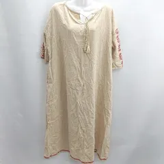 ◇ ⊂ LAVEANGE ラビアンジェ 綿 七分袖 ロング ワンピース サイズM ベージュ レディース E  【1502030037821】