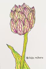 Akihiko Mihara, a Salon d'Automne award-winning artist. [FLOWER] Original drawing, brush pen art, pen drawing, contemporary art, artwork, painting, fine art, interior design, botanical illustration, hand-drawn illustration, popular abstract painting, flower, colored pencil drawing, art, feng shui, gift, flower painting, ancient flower, yellow-green.