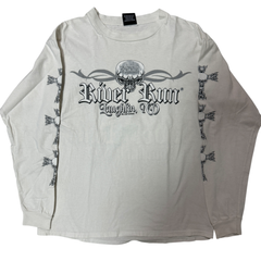 00s Y2K Skull Cross Tシャツ Mサイズ ロンT 長袖 バイク Biker バイカー ロングTシャツ ロンT L/S スカル クロス 袖プリ 袖プリント 骸骨 骨