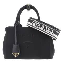 美品 プラダ PRADA カナパ エンボスド レタリング ロゴ トートバッグ PRADA プラダ カナパ ロゴプリントトート ホワイト×ブラック