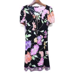LEONARD FASHION 黒地に紫花柄 半袖ワンピース サイズ40 - メルカリ