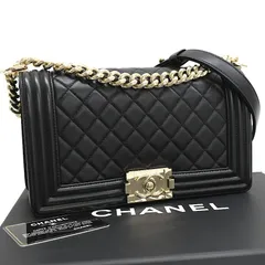 【中古】シャネル/チェーンショルダーバッグ/ボーイシャネル/マトラッセ/レザー/ブラック/CHANEL