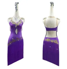 社交ダンスドレス ラテンドレス  ワンピース 競技 デモ用 紫 オーダーメイド
