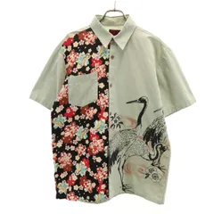 dorobou nikki 泥棒日記 鶴 桜 半袖 シャツ 大 グレー 和柄 メンズ 古着