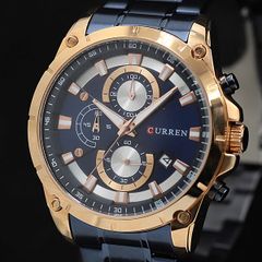 ☆セイコー SEIKO WR30 クロノグラフ／青文字盤×ブラックメタル 稼動 