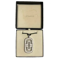 箱付き BVLGARI Necklace with parentesi pendant レザー×シルバー925コンビ チョーカーネックレス ホワイト×ブラック×シルバー