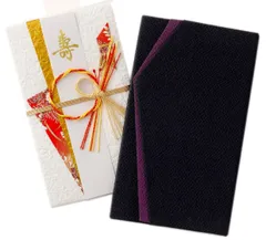 【即日発送】(黒＋赤祝儀袋) 日本製 香典 結婚式 女性 男性 袱紗 ちりめん 金封 紫 黒 両用 慶弔 セット 祝儀袋 ふくさ 珠音