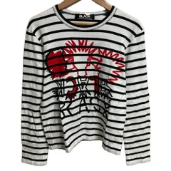美品 AD2015 BLACK COMME des GARCONS ブラックコムデギャルソン ボーダー ロングスリーブ Tシャツ XSサイズ ホワイト ブラック レディース 古着 中古 USED