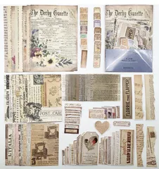 【在庫処分】英文 キット デザインペーパー 手帳シール レトロ 英文 ステッカー セット 枚 90 紙素材 フレークシール 硫酸紙 GUAN 和紙 人気 ジャンクジャーナル 詰め合わせ 本 シール デコシール 素材 (カゲロウ) コラージュ