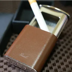 PEARL ブランド 携帯灰皿 革巻き ブラウン 茶 オシャレ ピルケースも可 かっこいい シンプル アシュトレイ 灰皿 薬入れ 本革 アクセサリーケース イヤリングケース 指輪入れ 小物入れ