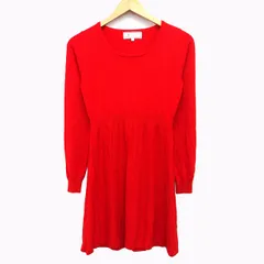 ロペピクニック ROPE Picnic ニット ワンピース フレア 膝丈 長袖 丸首 切替 無地 格子柄 リブ 38 レッド 赤 /HT1