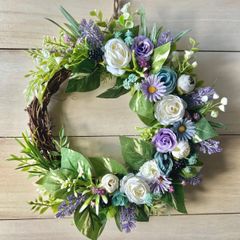 7-41 春リース　春待ちリース　玄関リース　ドアリース　薔薇とラベンダーのリース　ローズ　グリーンリース　ウォールグリーン　ナチュラルリース　ボタニカルリース　店舗　什器　ディスプレイ　ナチュラルインテリア