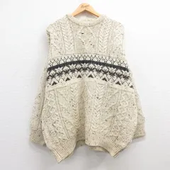 XL/古着 長袖 アラン フィッシャーマン ケーブル セーター メンズ 90s 大きいサイズ ウール クルーネック 生成り spe 25jan22 中古 ニット 