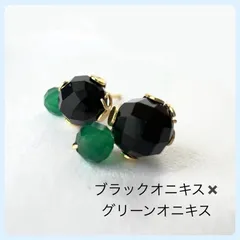 天然石【ブラックオニキス✖️グリーンオニキス】スタッドピアス