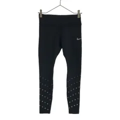 NIKE ナイキ ロゴプリント ランニング DRI-FIT トレーニング レギンス M ブラック ウエストゴム レディース 古着