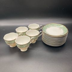 ★未使用品 桃山陶器 ミュシャ MUCHA ペア コーヒー カップ 5個 ソーサー 5枚 デザートプレート5枚 セット まとめ★