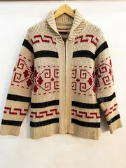 R3★USA製 PENDLTON/ペンドルトン 70's ネイティブ柄ウールニットカウチン ニットカーディガン ベージュ Mサイズ Vintage USED ★