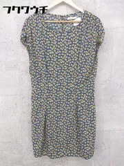 ◇ Doux archives ドゥ アルシーヴ 花柄 プリント 半袖 膝丈 ワンピース ネイビー ベージュ レディース 【中古】 【1002800766888】のサムネイル