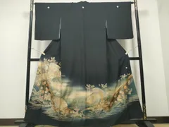 平和屋着物■豪華黒留袖　作家物　檜扇草花吉祥文　暈し染め　金銀彩　正絹　逸品　CAAS0919ng
