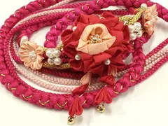 平和屋着物●和装小物　振袖用帯締め　装飾　つまみ細工　パール　鈴　金糸　逸品　AAAY7996ay