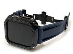 ブラックネイビー＠カスタム セット アップルウォッチバンド ラバーベルト Apple Watch カバー ケース メンズ レディース 38mm 40mm 41mm 42mm 44mm 45mm46mm49mm ウルトラ　ultra
