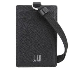 美品 ダンヒル Dunhill 現行タグ サフィアーノ レザー ネック ストラップ パスケース カードケース ホルダー 黒 窓付 メンズ ビジネス 旅
