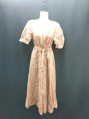 ◇ ◎ nano UNIVERSE シアー素材 ウエストマーク きれい 半袖 ロング丈 ワンピース サイズ38 ピンクベージュ レディース E  【1307210039837】