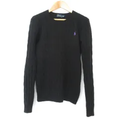美品 POLO RALPH LAUREN ポロラルフローレン カシミヤブレンド ポニーロゴ ケーブルニット 長袖 セーター XS ブラック レディース 古着 中古 USED