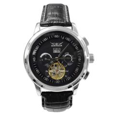 自動巻き腕時計 メンズ腕時計 マルチカレンダー トリプルカレンダー デイデイト 日付表示 レザーベルト 男性用 シルバーブラック