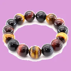 【話題商品】石輝　AAAAランク天然石3色ミックスタイガーアイ14ｍｍ数珠ブレスレット★パワーストーン ★金運・仕事運・財運　オリジナル巾着袋付き[b187]