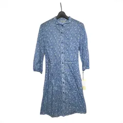 未使用品 タグ付き Silk Rord Club シルクロードクラブ 総柄 花柄 プリーツ チュニック シャツ ワンピース ウエストマーク ブルー M m14348