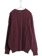 【お得なクーポン配布中!】 80s エディーバウアー ストライプ コットン ケーブル 二ット セーター メンズ L 黒タグ ヴィンテージ ヘビーウェイト 長袖ニット ツートン