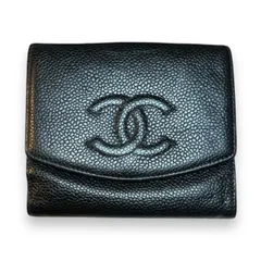 【CHANEL/シャネル】キャビアスキン CC 型押しココマーク Wホック ブラック  レディース二つ折り財布