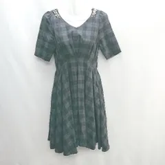 ◇ L'EST ROSE レストローズ チェック柄 起毛素材 秋 冬 半袖 膝丈 ワンピース サイズS ブラック系 レディース E  【1407020053877】